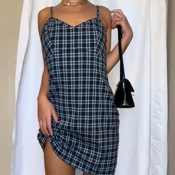 knee length dresses for ladies Chic Plaid Spaghetti Strap Dress main image 0